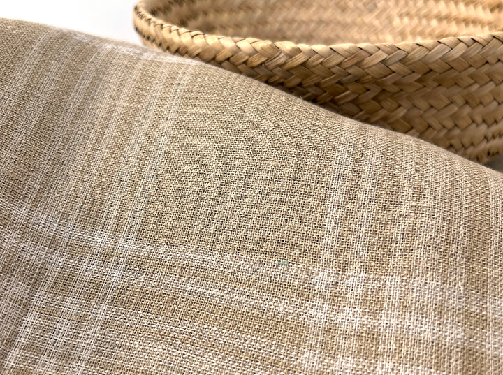 Natural Plaid Double-Face Linen Fabric | Reversible Solid Back | 52" 6264