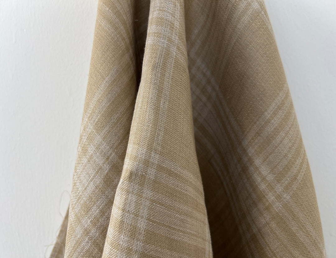 Natural Plaid Double-Face Linen Fabric | Reversible Solid Back | 52" 6264