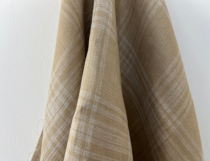 Natural Plaid Double-Face Linen Fabric | Reversible Solid Back | 52" 6264