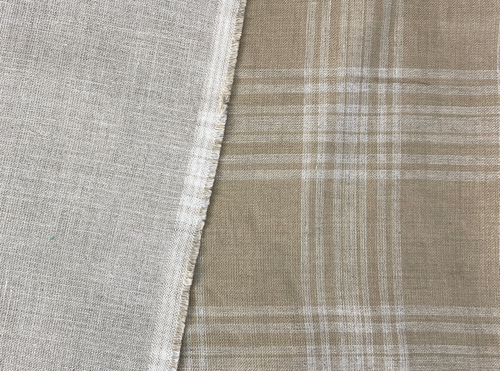 Natural Plaid Double-Face Linen Fabric | Reversible Solid Back | 52" 6264