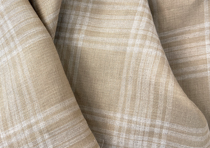 Natural Plaid Double-Face Linen Fabric | Reversible Solid Back | 52" 6264