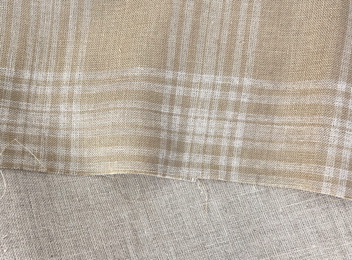 Natural Plaid Double-Face Linen Fabric | Reversible Solid Back | 52" 6264