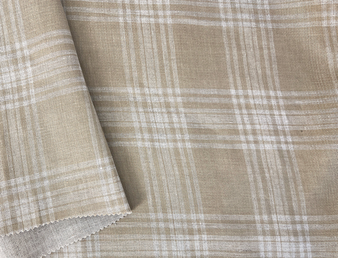 Natural Plaid Double-Face Linen Fabric | Reversible Solid Back | 52" 6264