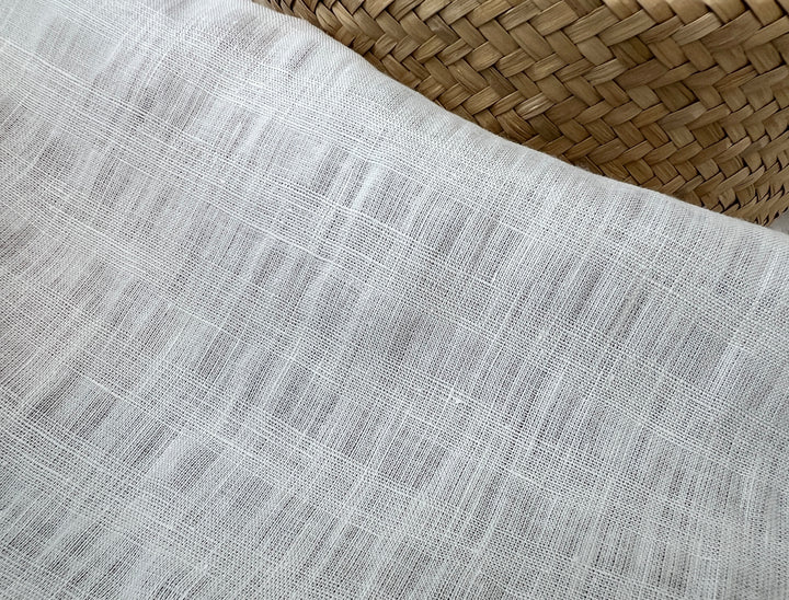 White Linen Ramie Blend Fabric | Subtle Weft Stripe & Gentle Wrinkle Effect | 51" 4196