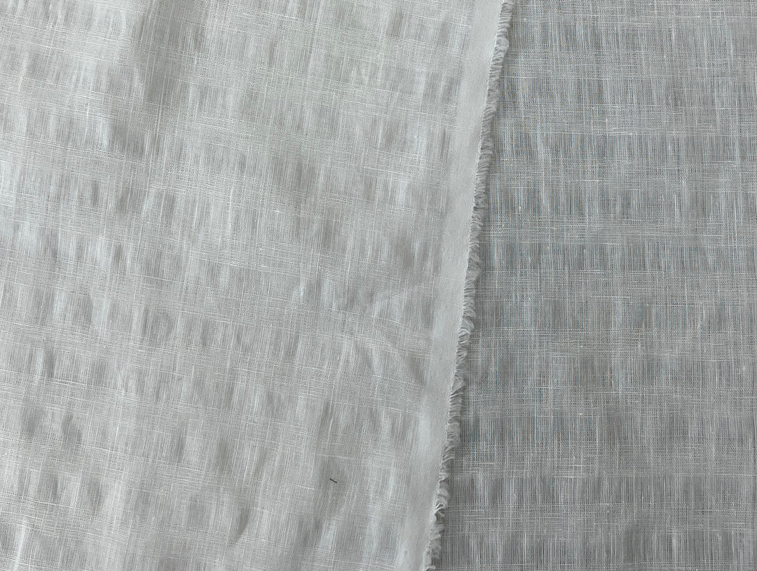 White Linen Ramie Blend Fabric | Subtle Weft Stripe & Gentle Wrinkle Effect | 51" 4196