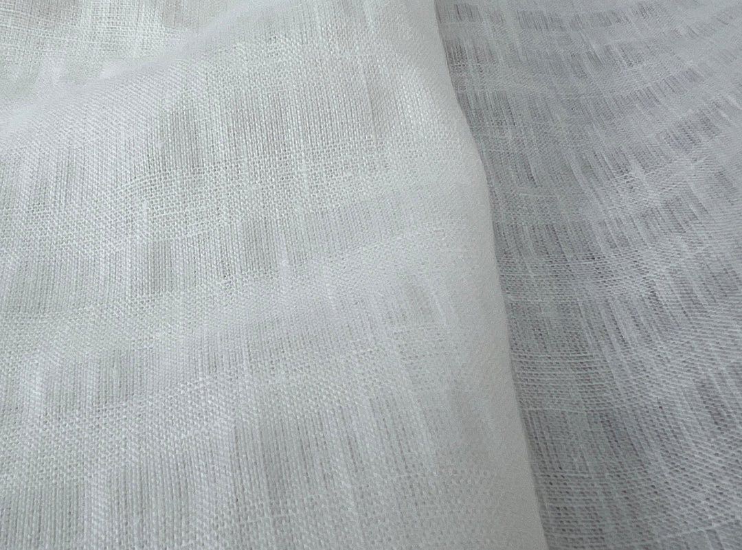 White Linen Ramie Blend Fabric | Subtle Weft Stripe & Gentle Wrinkle Effect | 51" 4196