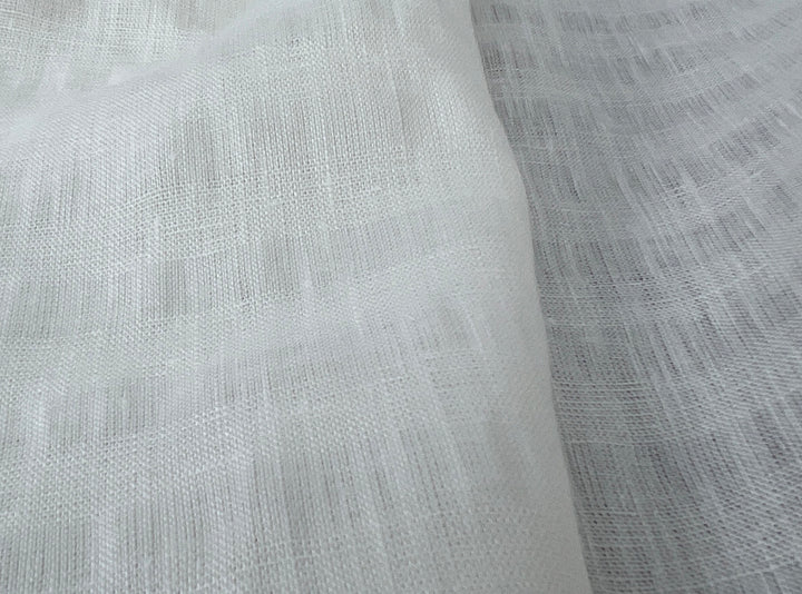 White Linen Ramie Blend Fabric | Subtle Weft Stripe & Gentle Wrinkle Effect | 51" 4196