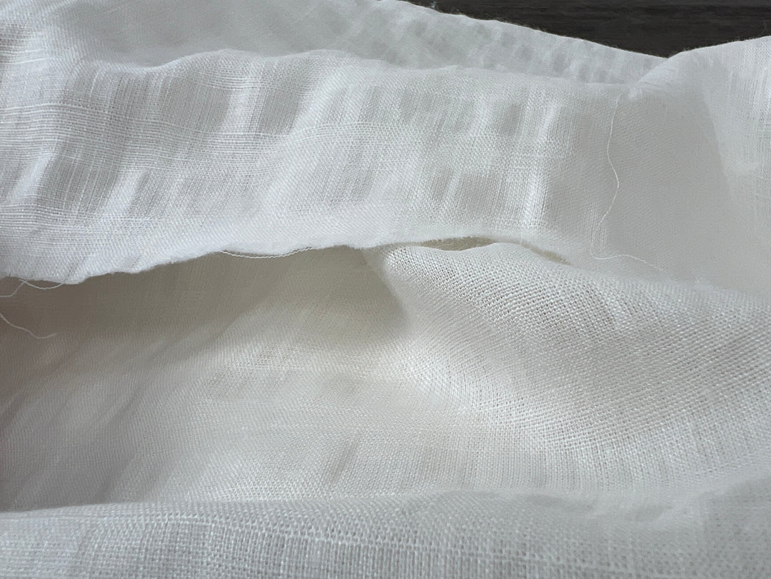White Linen Ramie Blend Fabric | Subtle Weft Stripe & Gentle Wrinkle Effect | 51" 4196