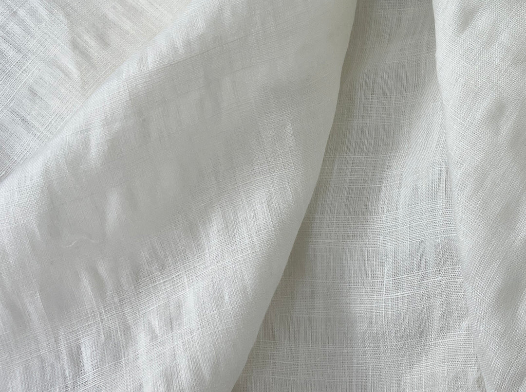 White Linen Ramie Blend Fabric | Subtle Weft Stripe & Gentle Wrinkle Effect | 51" 4196