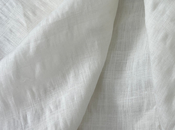 White Linen Ramie Blend Fabric | Subtle Weft Stripe & Gentle Wrinkle Effect | 51" 4196
