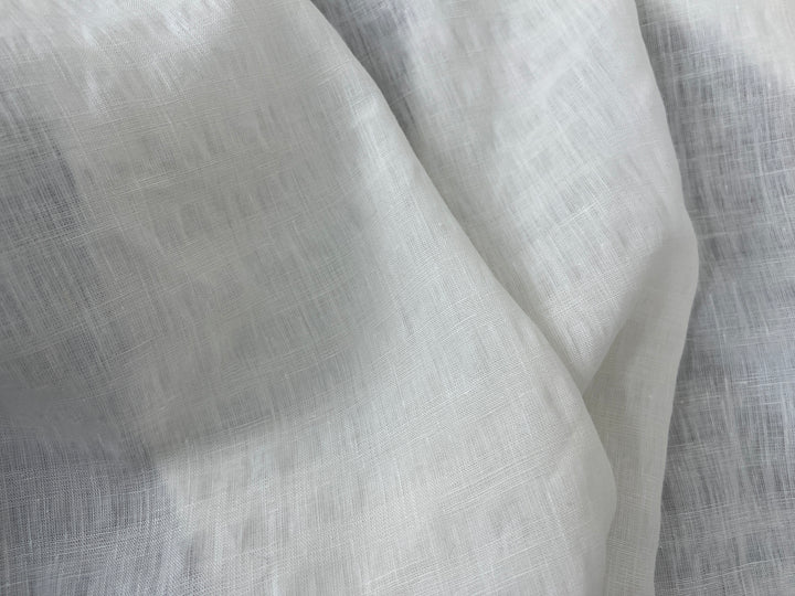 White Linen Ramie Blend Fabric | Subtle Weft Stripe & Gentle Wrinkle Effect | 51" 4196