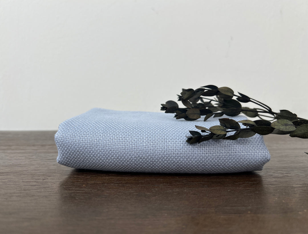 Pale Slate Blue Heavyweight 100% Linen Fabric | Basketweave | 44"