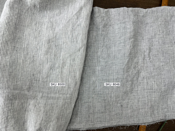 Grey Houndstooth Glen Plaid Linen Fabric – 100% Linen 8046 8500