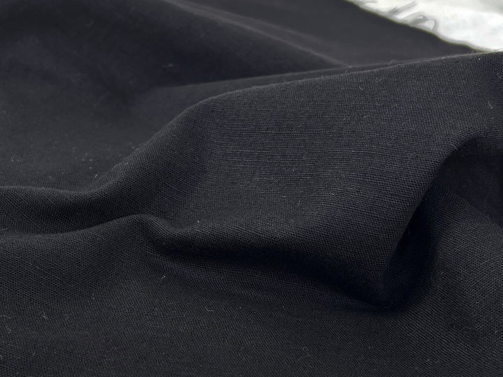 Black Double-Face Linen Cotton Blend Fabric | Medium-Heavy Weight | Subtle Stretch 6084