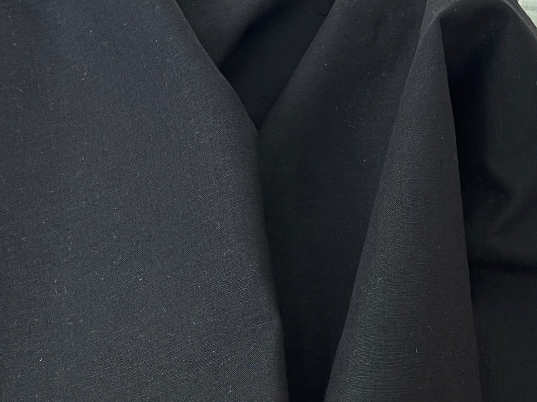 Black Double-Face Linen Cotton Blend Fabric | Medium-Heavy Weight | Subtle Stretch 6084