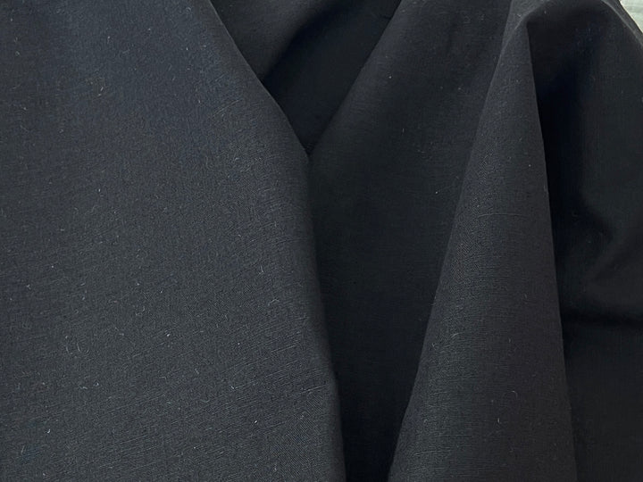 Black Double-Face Linen Cotton Blend Fabric | Medium-Heavy Weight | Subtle Stretch 6084