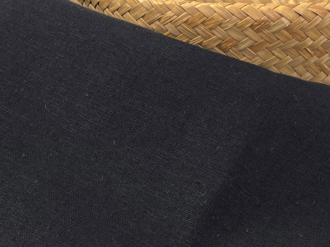Black Double-Face Linen Cotton Blend Fabric | Medium-Heavy Weight | Subtle Stretch 6084