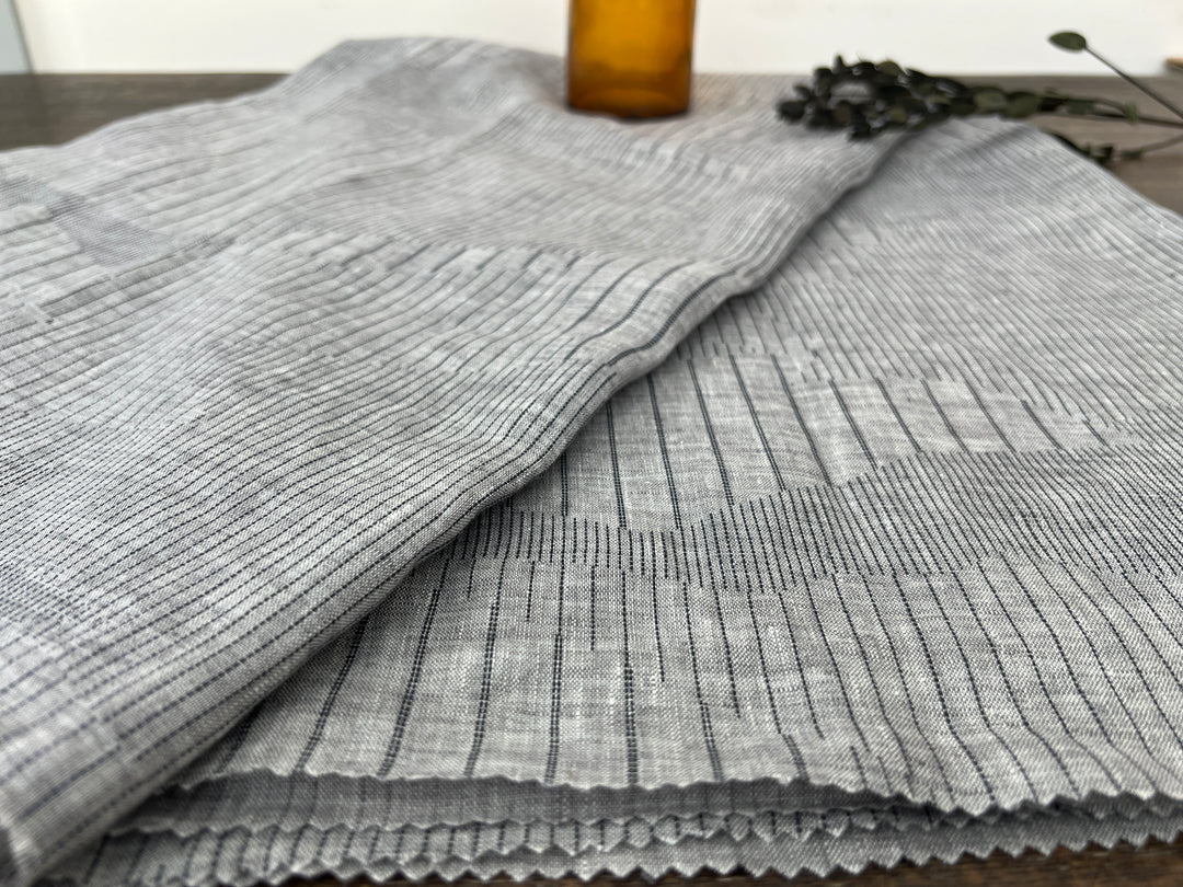 100% Linen Chambray Fabric | Segmented Stripe Print | Light Weight 4088