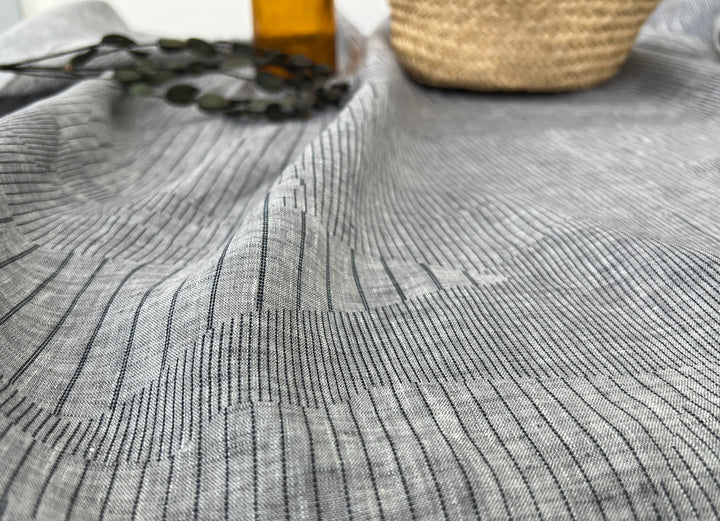 100% Linen Chambray Fabric | Segmented Stripe Print | Light Weight 4088