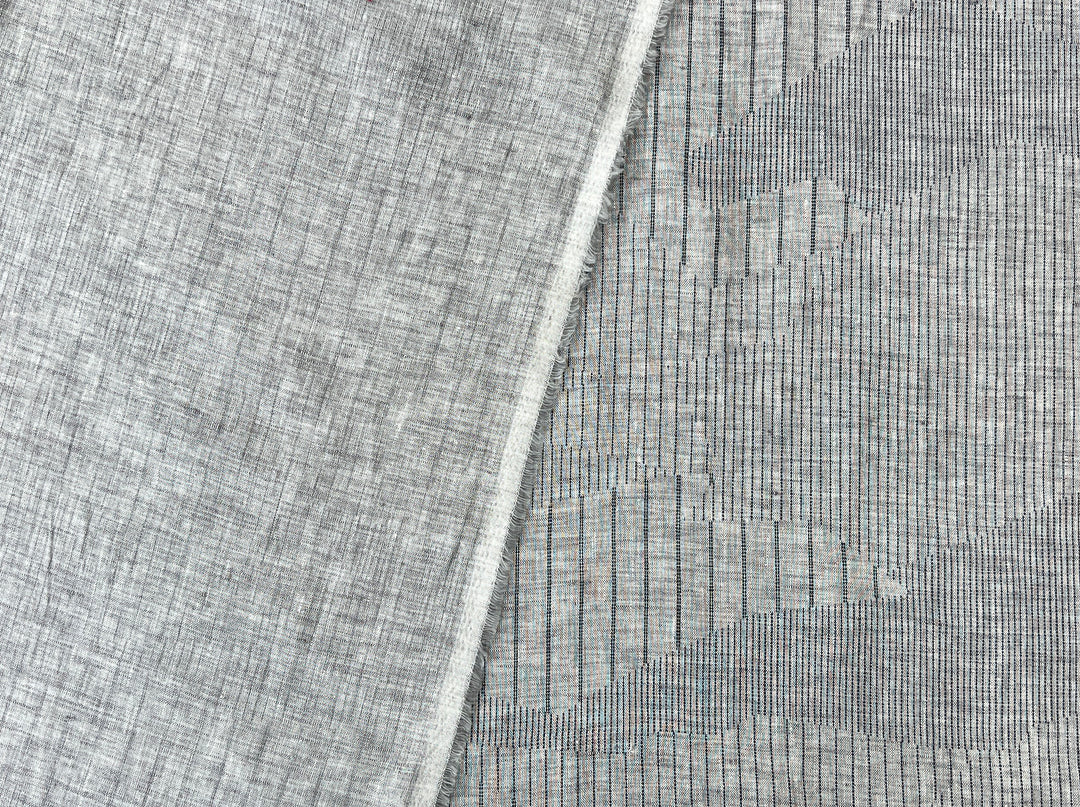 100% Linen Chambray Fabric | Segmented Stripe Print | Light Weight 4088
