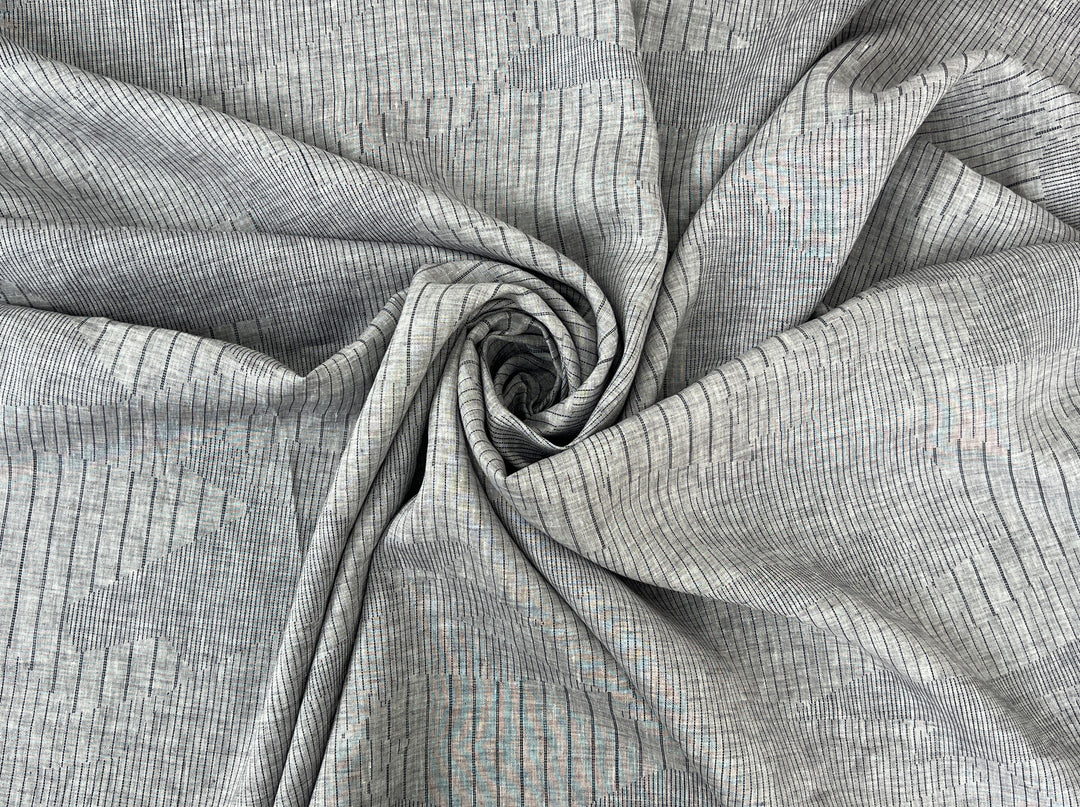 100% Linen Chambray Fabric | Segmented Stripe Print | Light Weight 4088