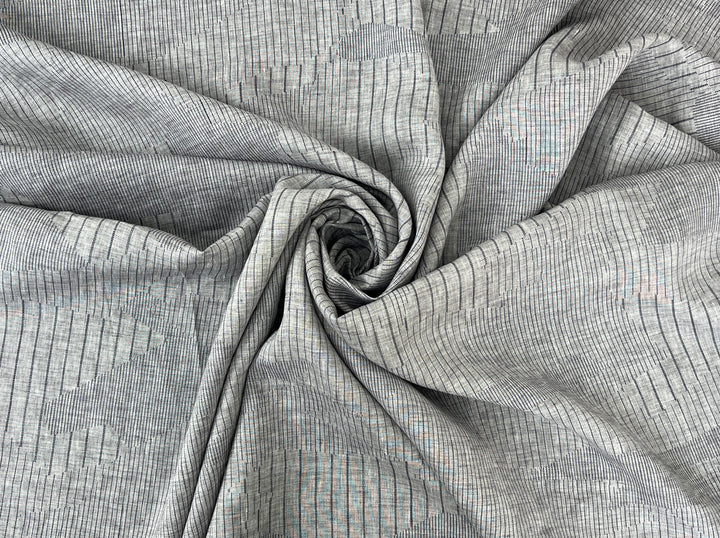 100% Linen Chambray Fabric | Segmented Stripe Print | Light Weight 4088
