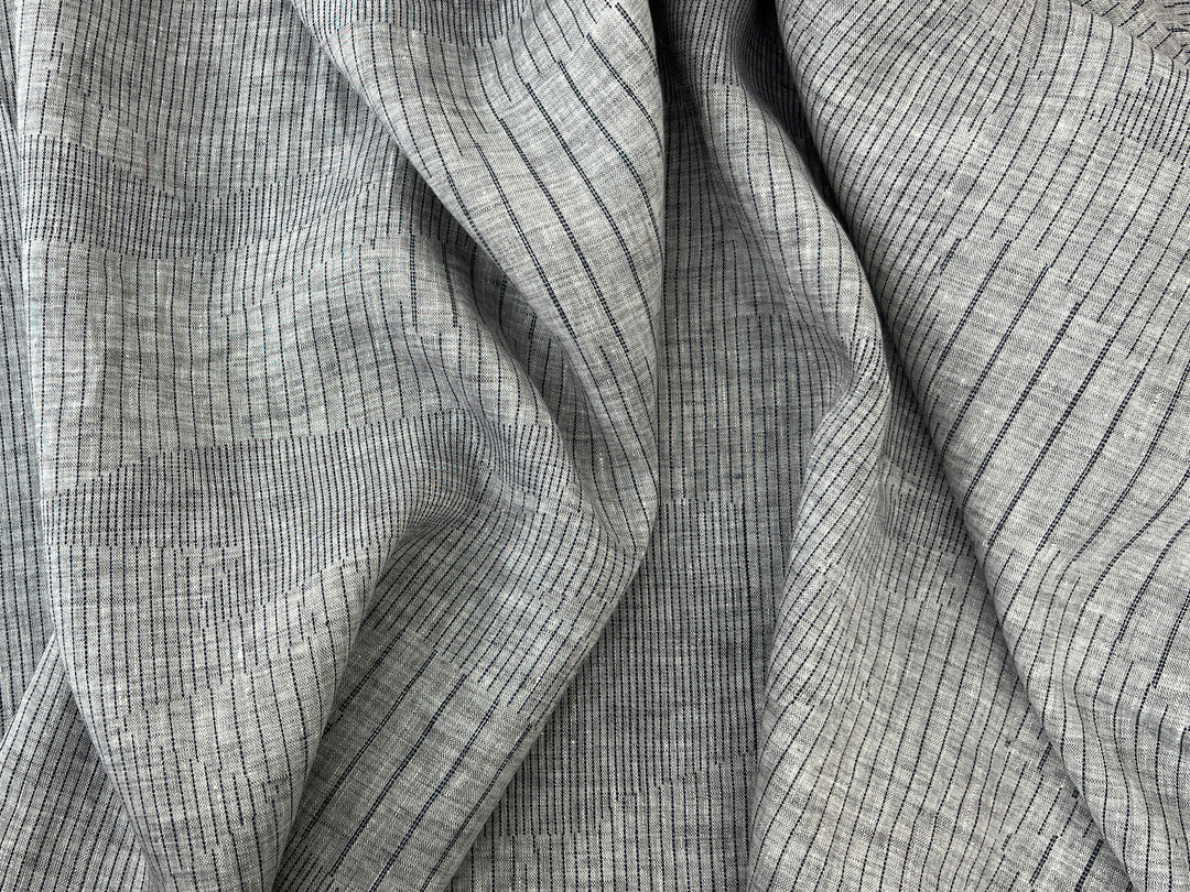 100% Linen Chambray Fabric | Segmented Stripe Print | Light Weight 4088