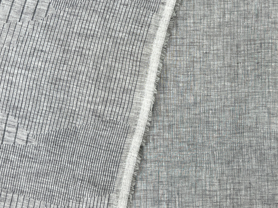 100% Linen Chambray Fabric | Segmented Stripe Print | Light Weight 4088