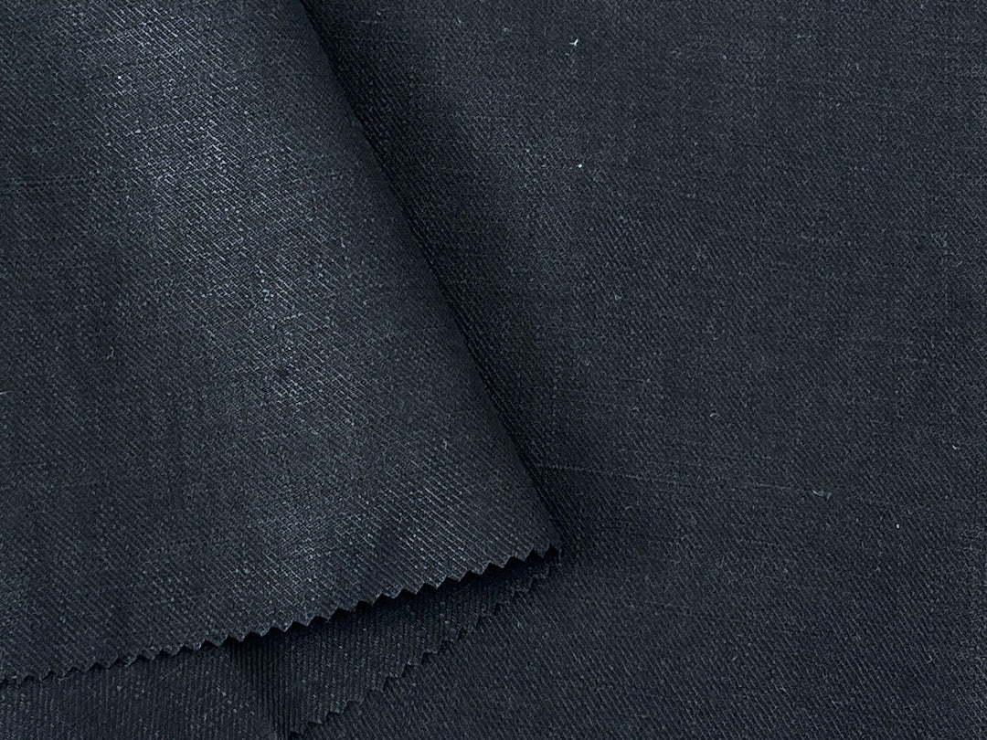 100% Linen Twill Black Fabric | Medium-to-Heavyweight | 52''  7907