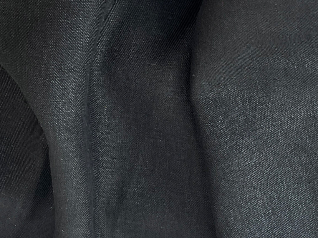 100% Linen Twill Black Fabric | Medium-to-Heavyweight | 52''  7907