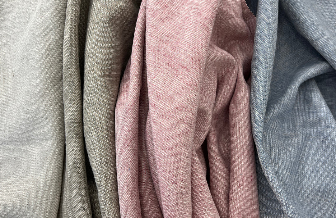Linen Blend Fabric | Micro Herringbone Twill | Medium Weight | 51"