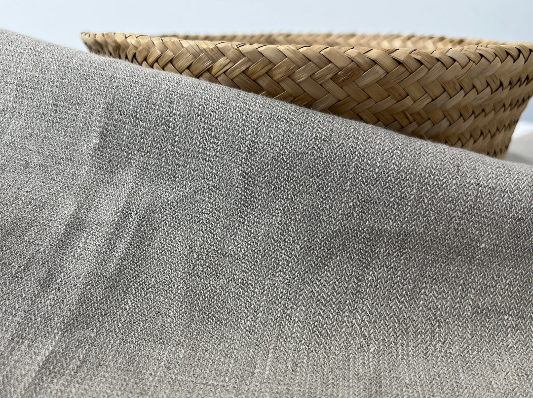 Linen Blend Fabric | Micro Herringbone Twill | Medium Weight | 51"