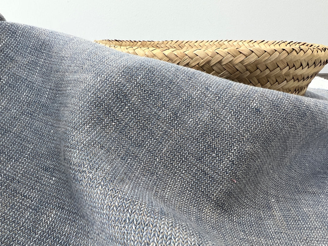 Linen Blend Fabric | Micro Herringbone Twill | Medium Weight | 51"