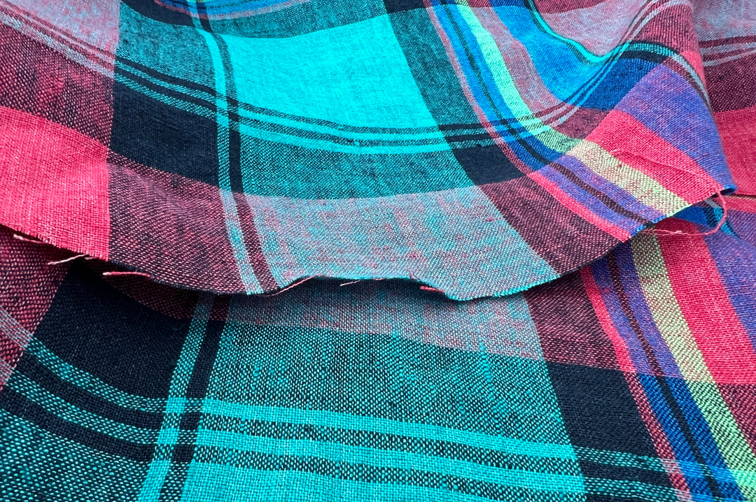 Delavé Dyed 100% Linen Plaid Fabric | Medium to Slightly Heavy Weight | 52"  7980