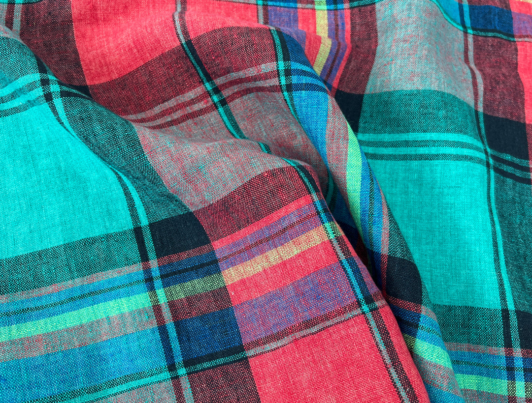 Delavé Dyed 100% Linen Plaid Fabric | Medium to Slightly Heavy Weight | 52"  7980
