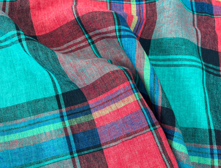 Delavé Dyed 100% Linen Plaid Fabric | Medium to Slightly Heavy Weight | 52"  7980