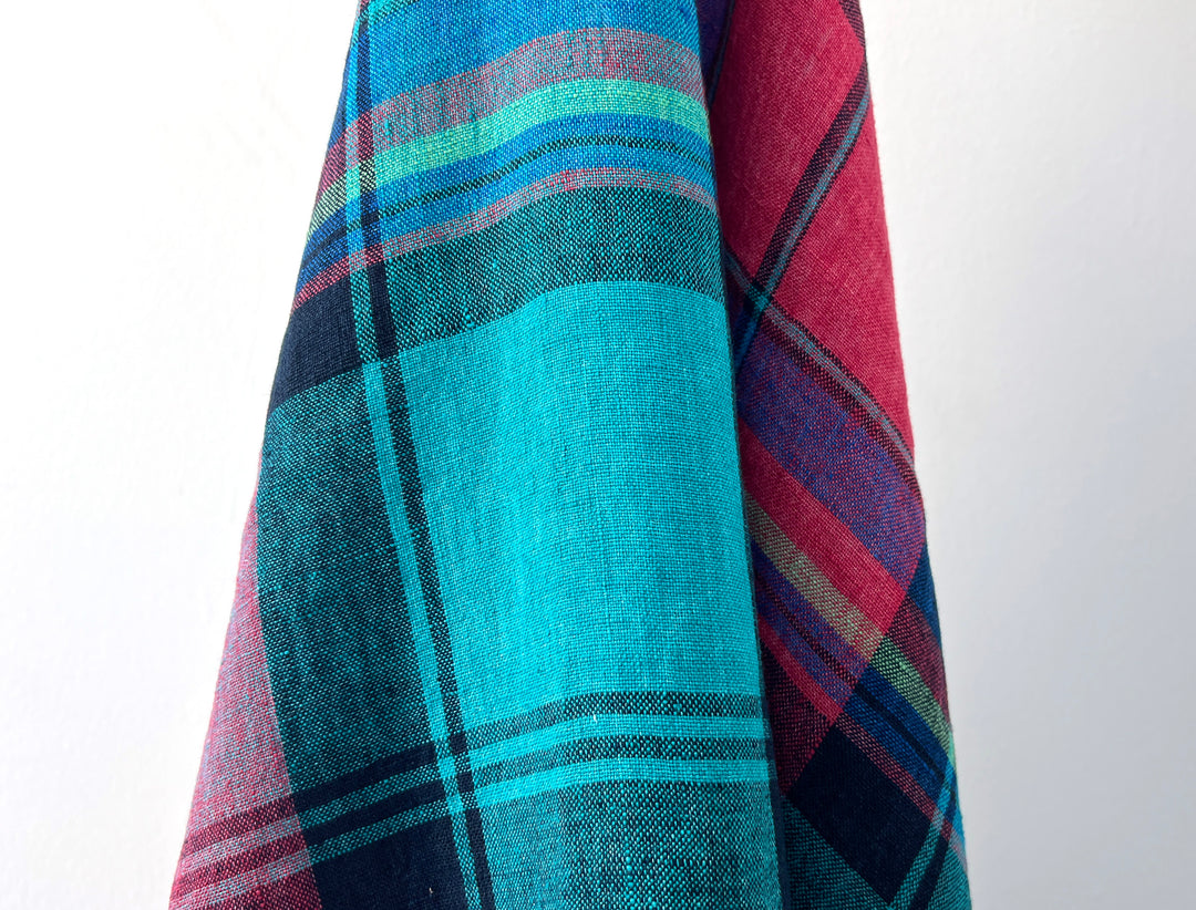 Delavé Dyed 100% Linen Plaid Fabric | Medium to Slightly Heavy Weight | 52"  7980