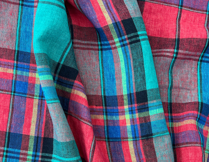 Delavé Dyed 100% Linen Plaid Fabric | Medium to Slightly Heavy Weight | 52"  7980