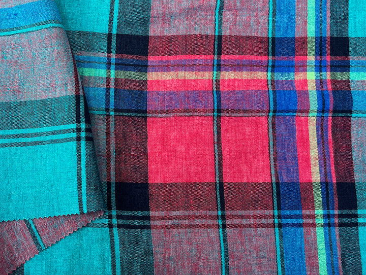 Delavé Dyed 100% Linen Plaid Fabric | Medium to Slightly Heavy Weight | 52"  7980