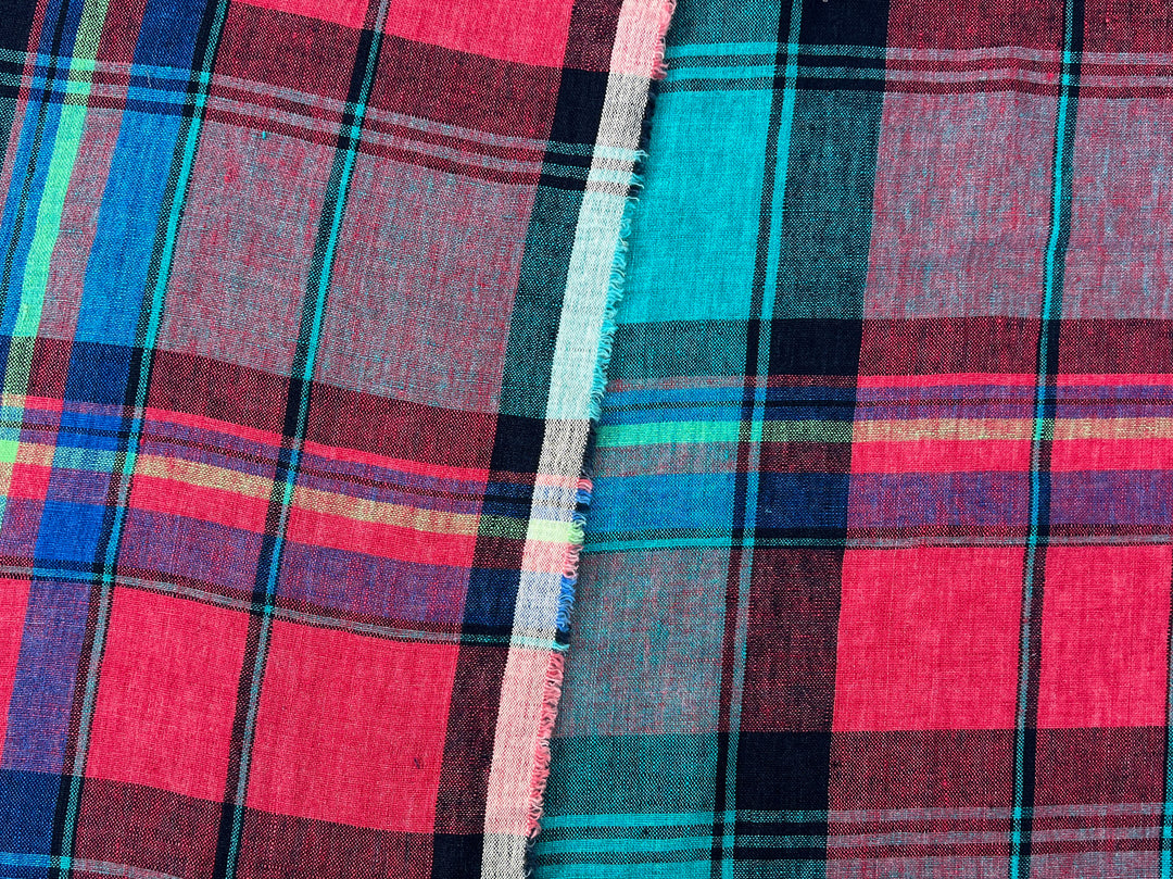 Delavé Dyed 100% Linen Plaid Fabric | Medium to Slightly Heavy Weight | 52"  7980