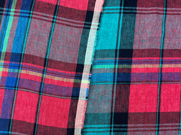 Delavé Dyed 100% Linen Plaid Fabric | Medium to Slightly Heavy Weight | 52"  7980
