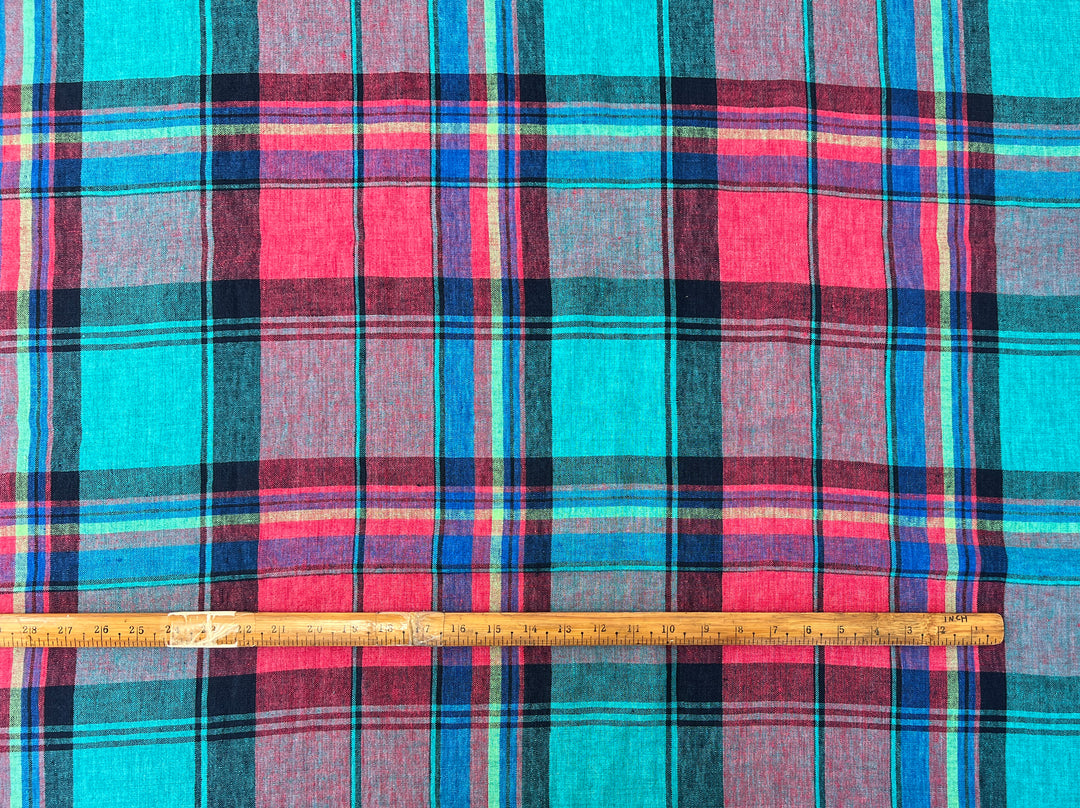 Delavé Dyed 100% Linen Plaid Fabric | Medium to Slightly Heavy Weight | 52"  7980