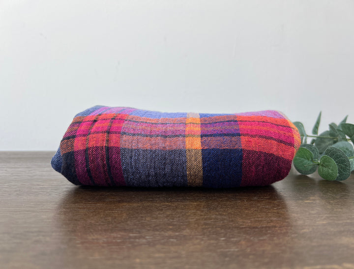 Multi-Tonal Plaid Linen Blend Fabric | Natural Wrinkle and Subtle Stretch | Light Weight  8388