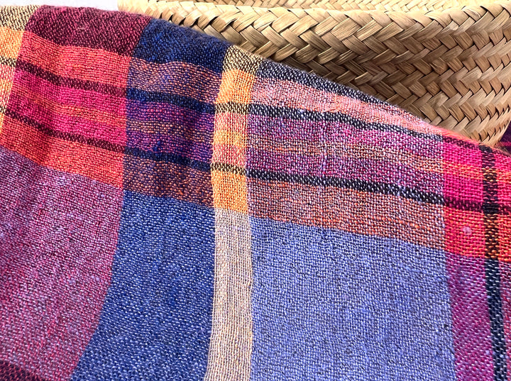 Multi-Tonal Plaid Linen Blend Fabric | Natural Wrinkle and Subtle Stretch | Light Weight  8388
