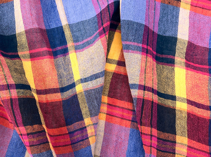Multi-Tonal Plaid Linen Blend Fabric | Natural Wrinkle and Subtle Stretch | Light Weight  8388