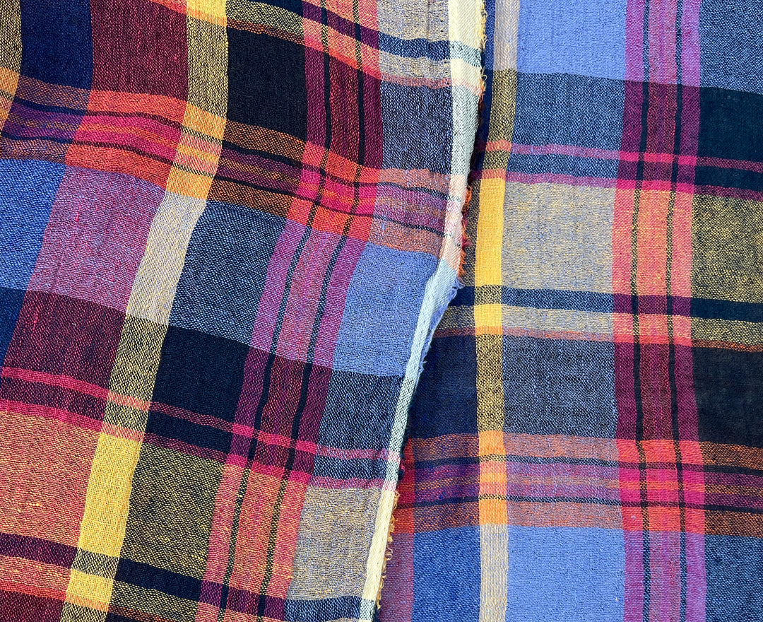 Multi-Tonal Plaid Linen Blend Fabric | Natural Wrinkle and Subtle Stretch | Light Weight  8388