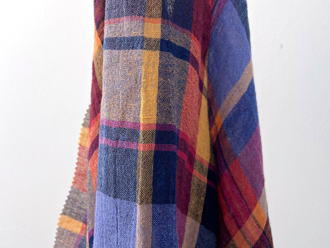 Multi-Tonal Plaid Linen Blend Fabric | Natural Wrinkle and Subtle Stretch | Light Weight  8388