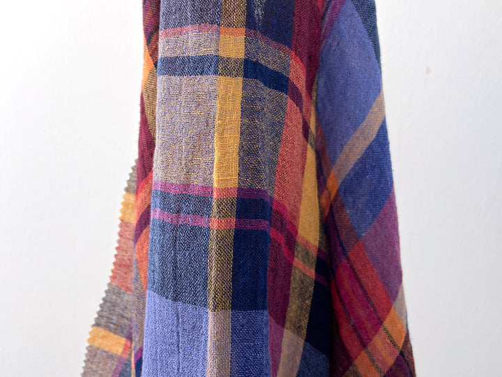 Multi-Tonal Plaid Linen Blend Fabric | Natural Wrinkle and Subtle Stretch | Light Weight  8388