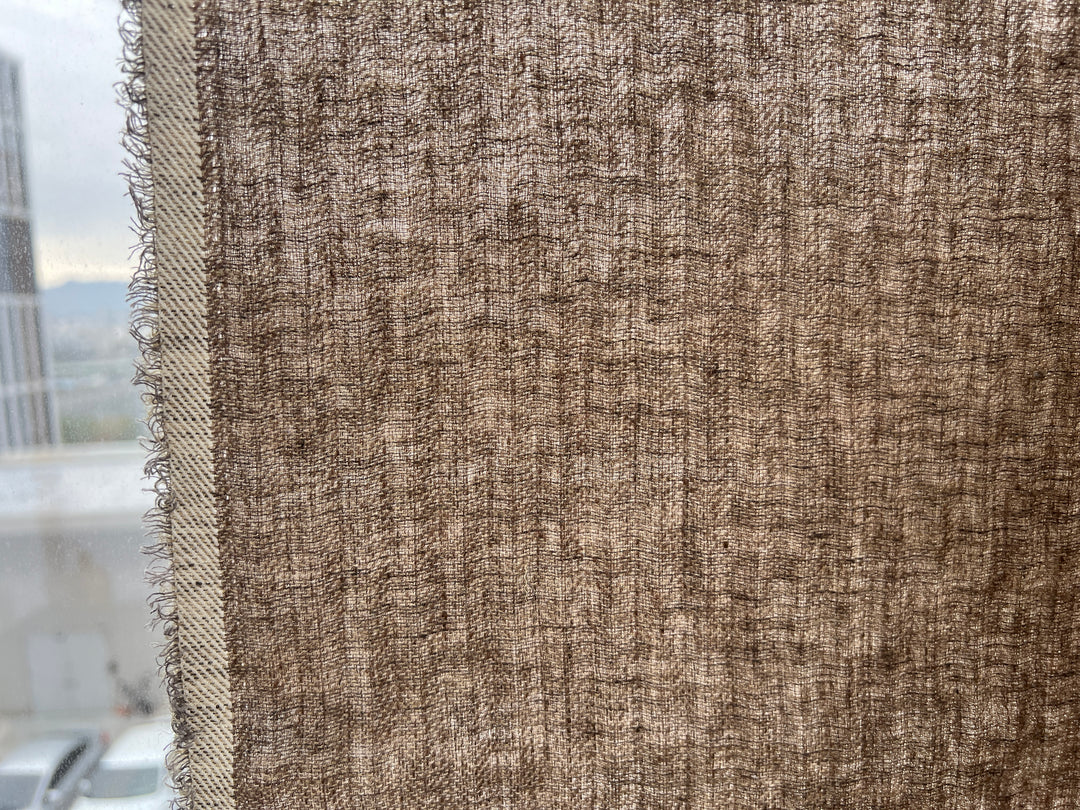 Classic Brown Herringbone Linen Blend Fabric | Soft Touch & Good Drape | 54" 8339