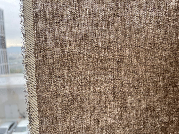 Classic Brown Herringbone Linen Blend Fabric | Soft Touch & Good Drape | 54" 8339